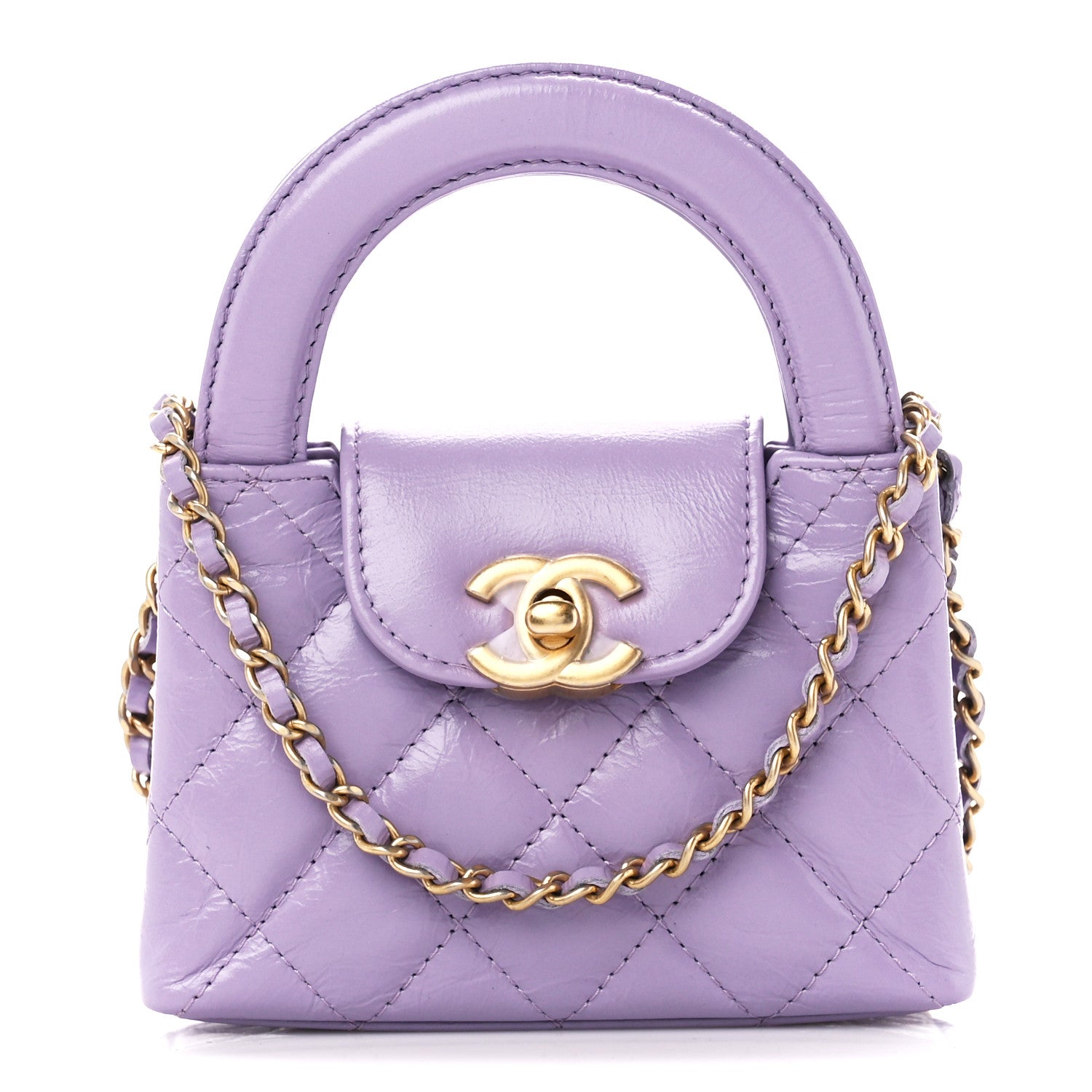 Chanel Shiny Aged Calfskin Quilted Mini Nano Kelly Shopper Lilac 1 of 11