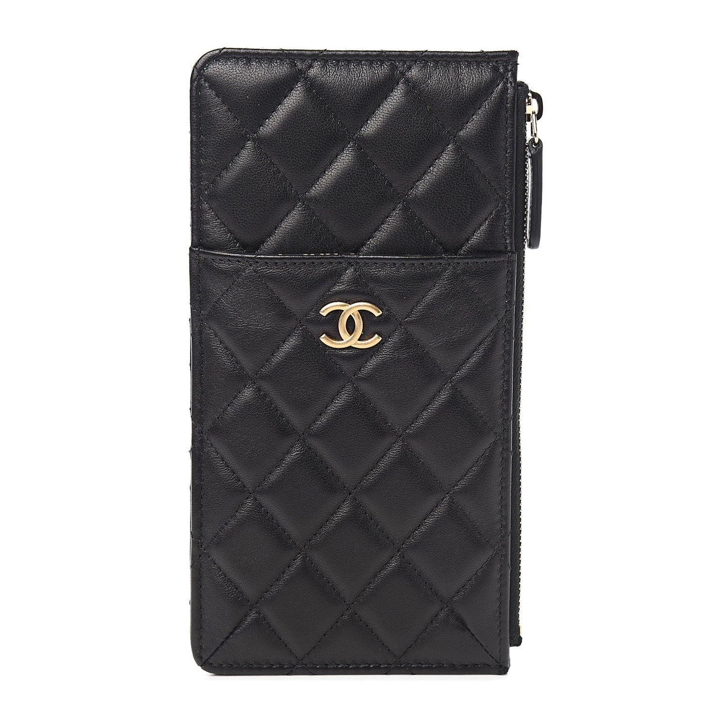 Lambskin Quilted Egyptian Amulet Classic Flat Wallet Pouch Black