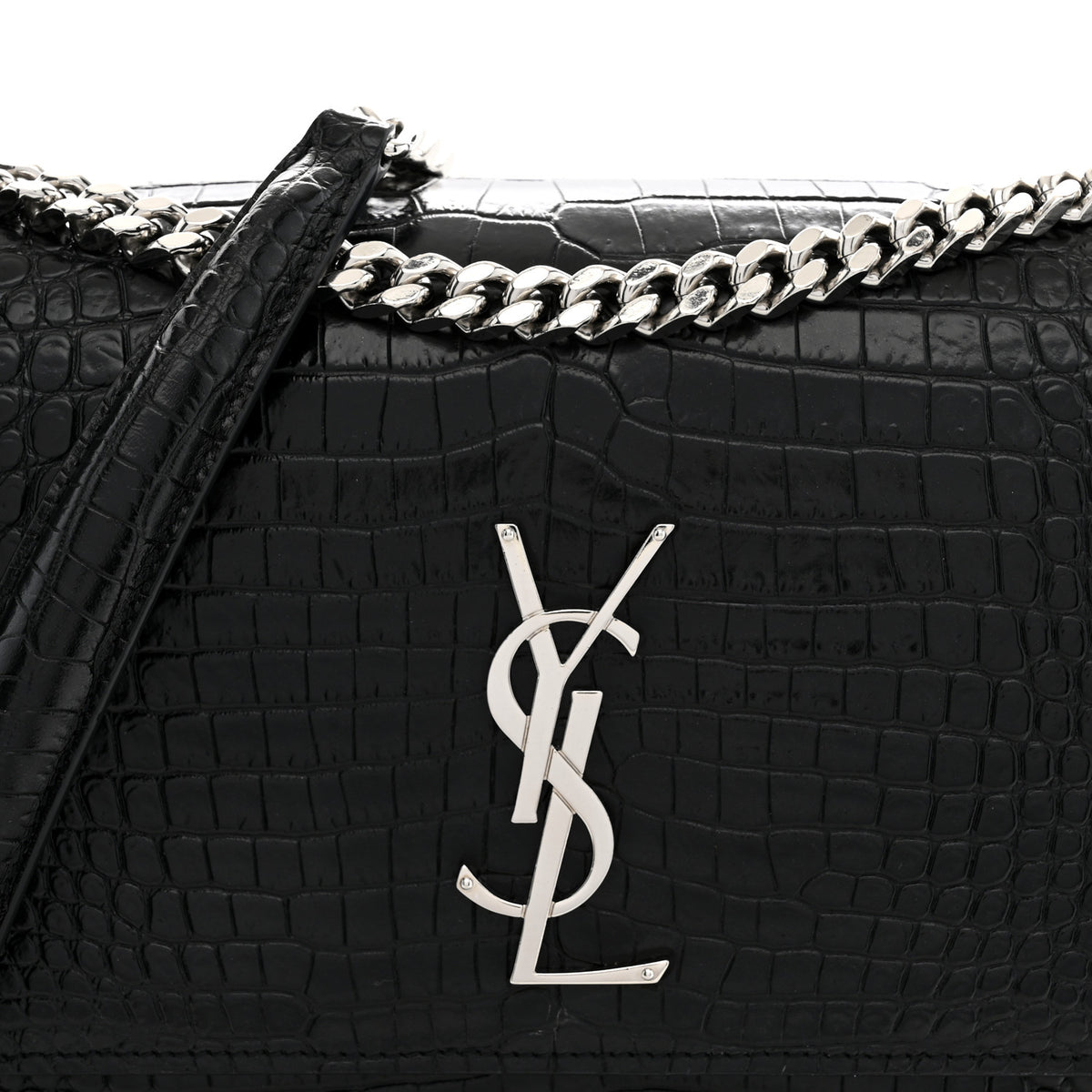 Saint Laurent Calfskin Crocodile Embossed Large Monogram Sunset Black 7 of 9