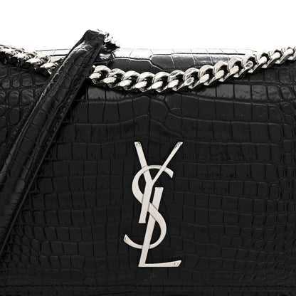 Saint Laurent Calfskin Crocodile Embossed Large Monogram Sunset Black 7 of 9