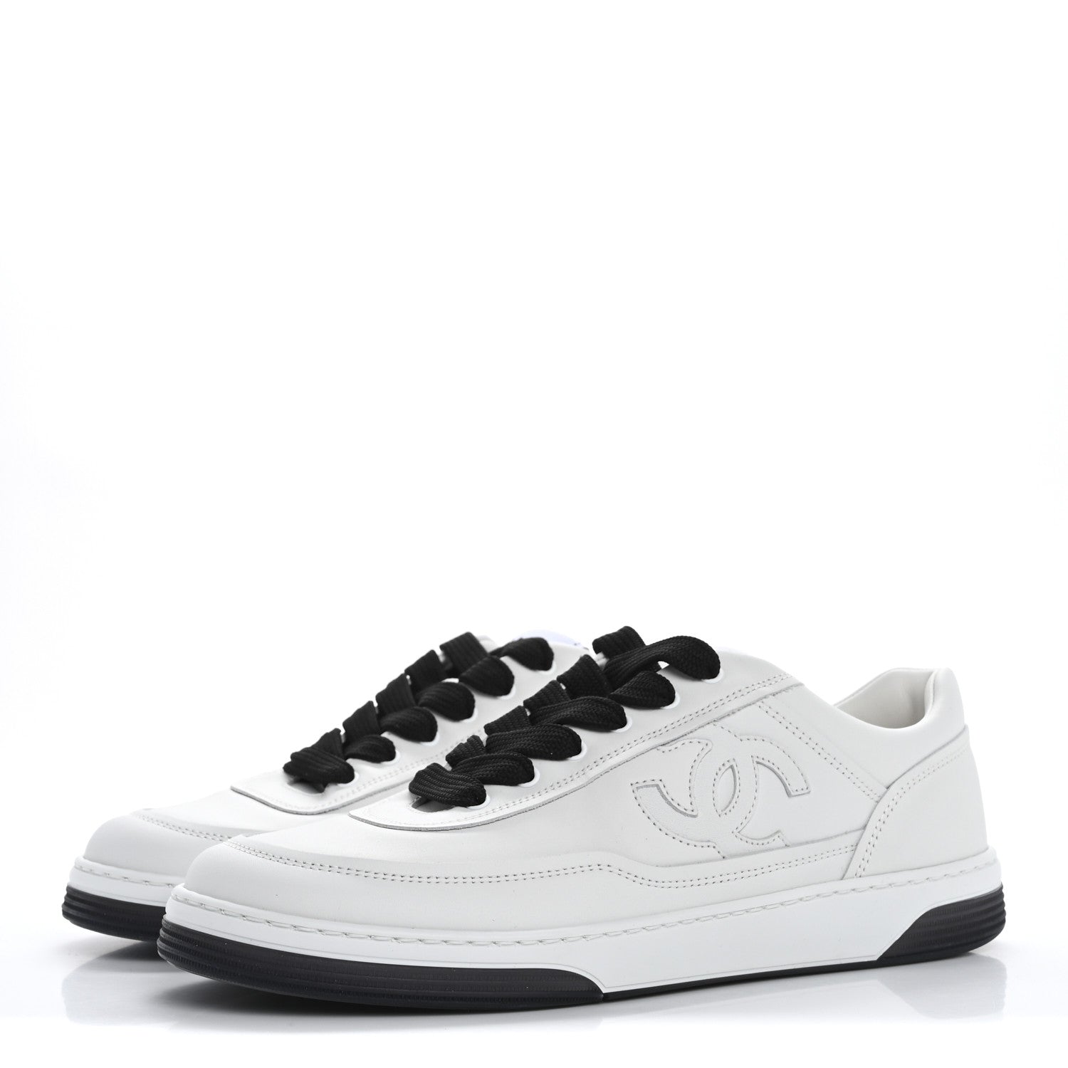 Chanel Calfskin CC Womens Sneakers 39 White Black 4 of 10