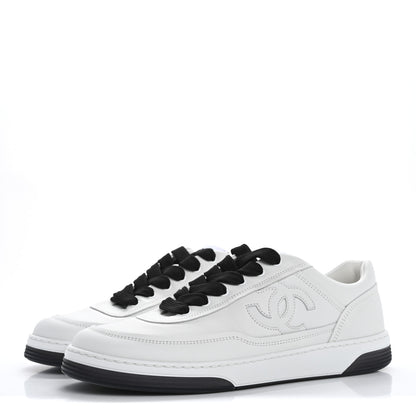 Chanel Calfskin CC Womens Sneakers 39 White Black 4 of 10