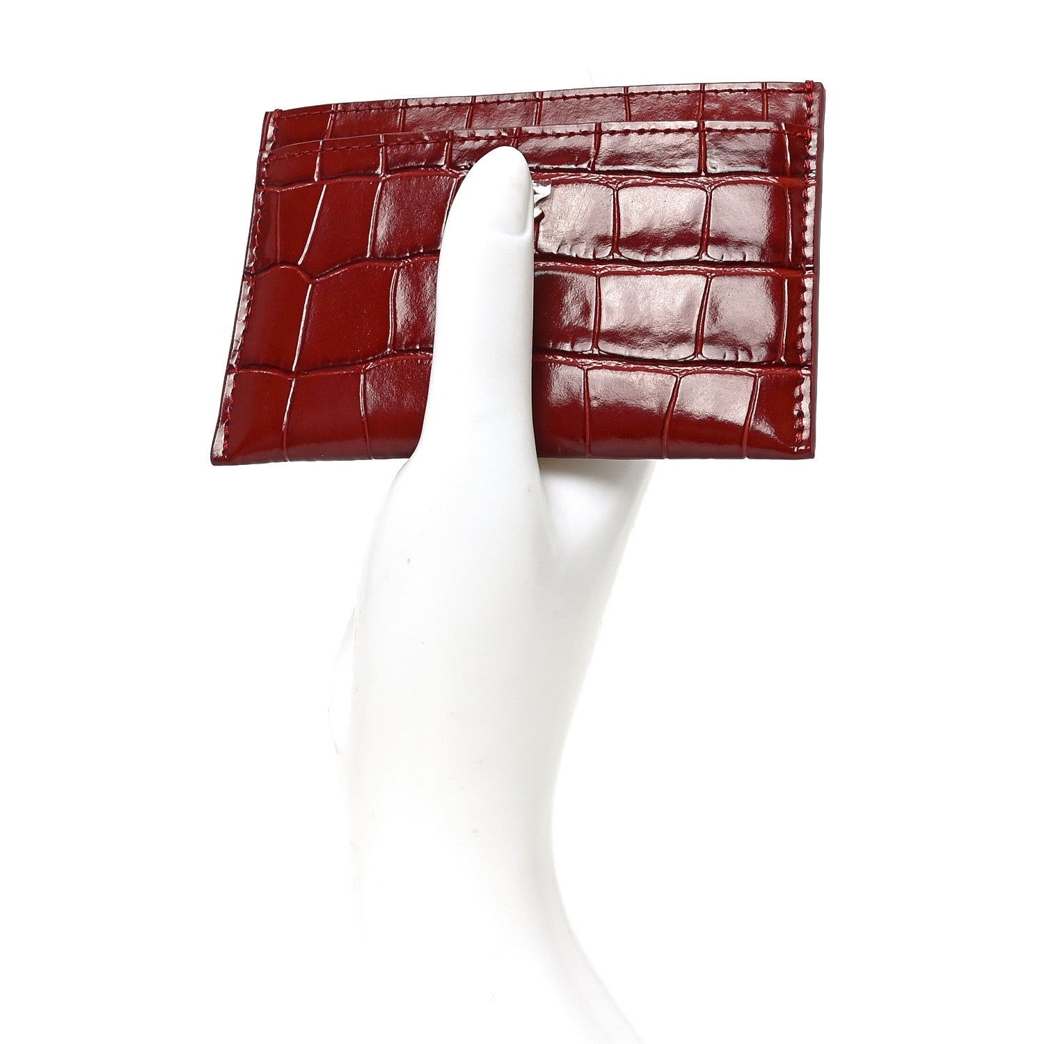 Chanel Calfskin Crocodile Embossed Crococo Card Holder Burgundy 2 of 8