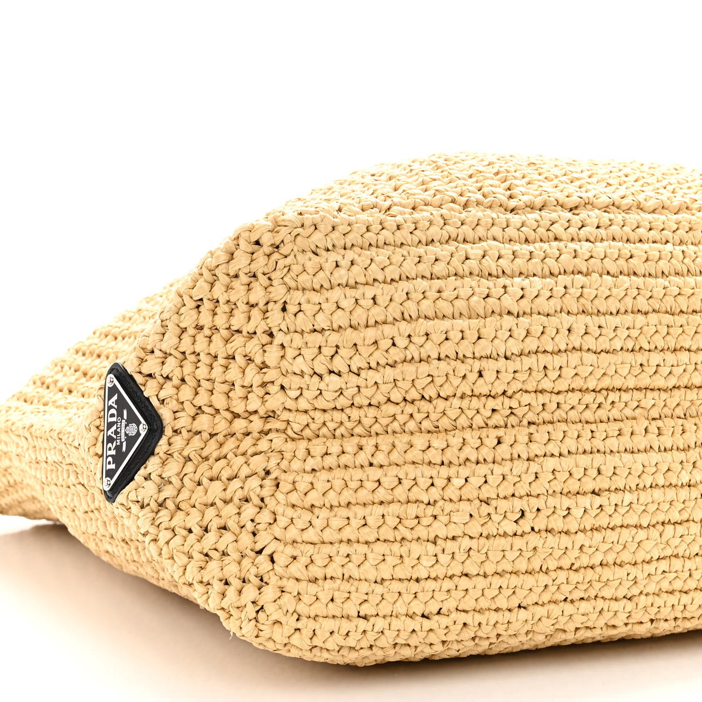 Yarn Raffia Effect Crochet Embroidered Logo Tote Naturale