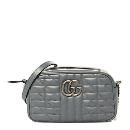 Gucci Calfskin Matelasse Aria Small GG Marmont Chain Shoulder Bag Deep Grey 1 of 11