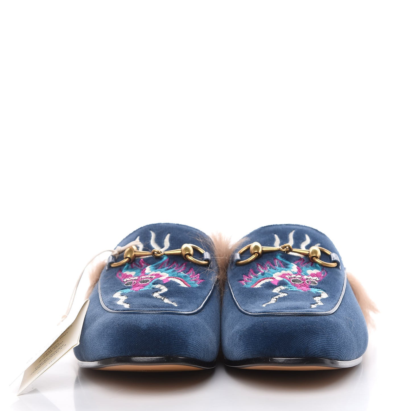 Velvet Fur Dragon Embroidered Mens Princetown Slippers 6 Zaffre Dark Zaffre
