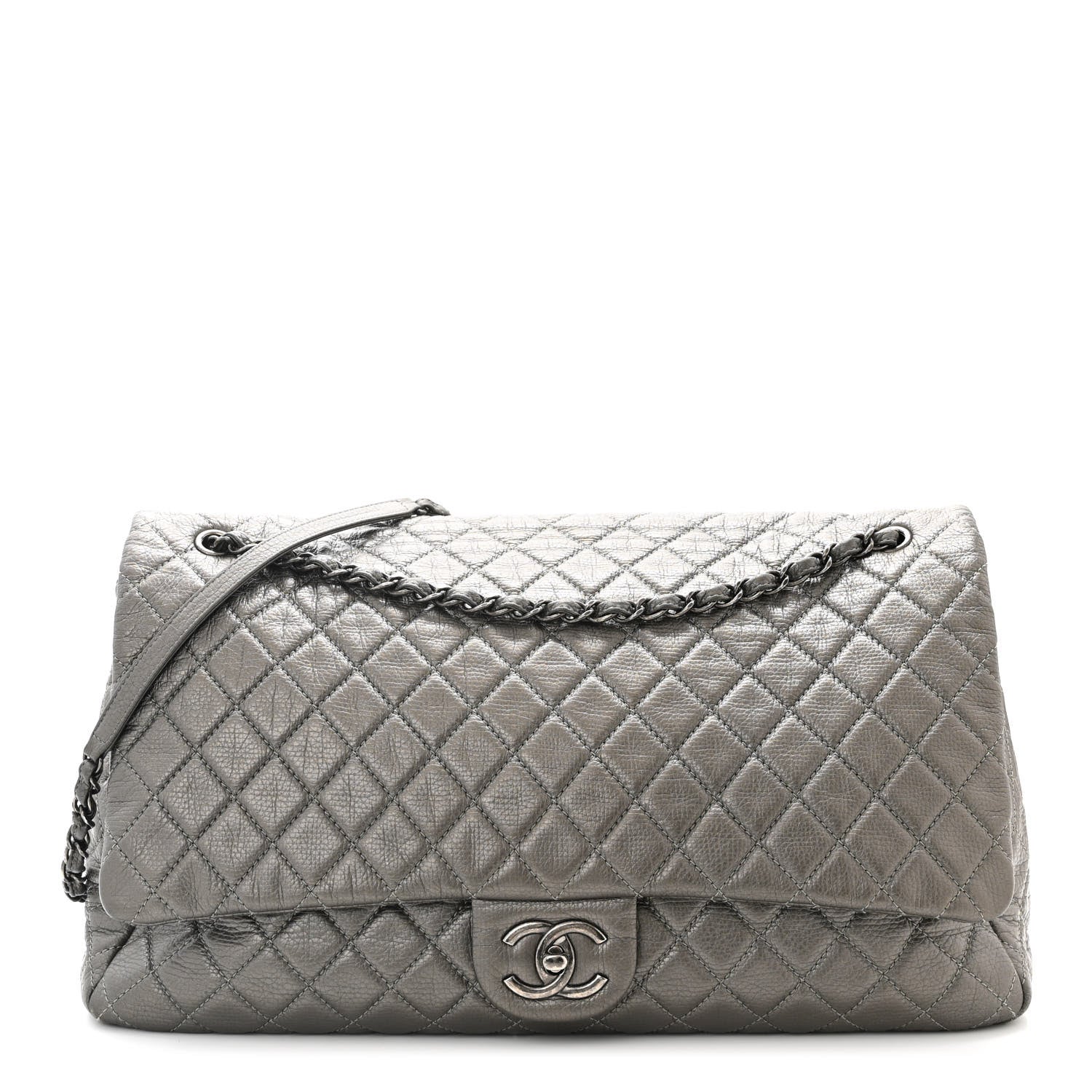 Chanel Metallic Calfskin Quilted XXL Travel Flap Bag Dark Silver 1 of 10