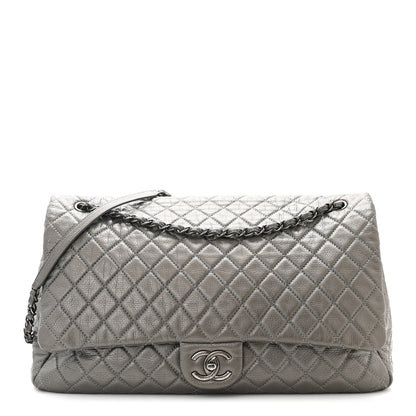 Chanel Metallic Calfskin Quilted XXL Travel Flap Bag Dark Silver 1 of 10