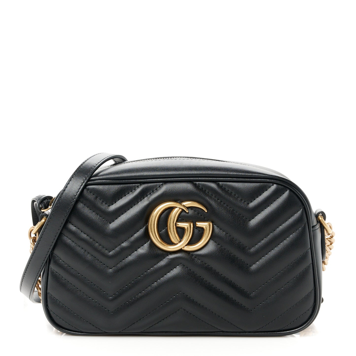 Calfskin Matelasse Small GG Marmont Chain Shoulder Bag Black