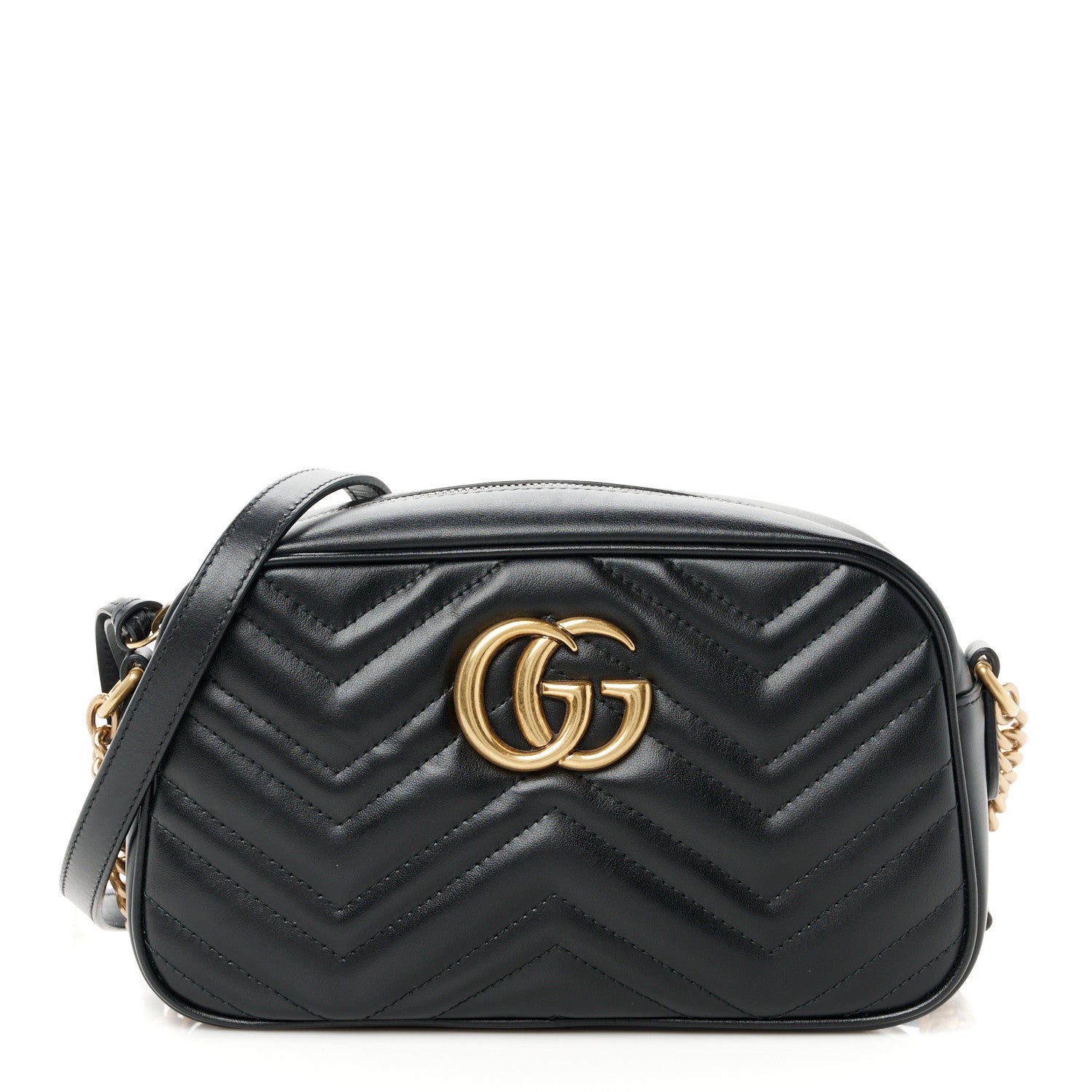 Gucci Calfskin Matelasse Small GG Marmont Chain Shoulder Bag Black 1 of 11