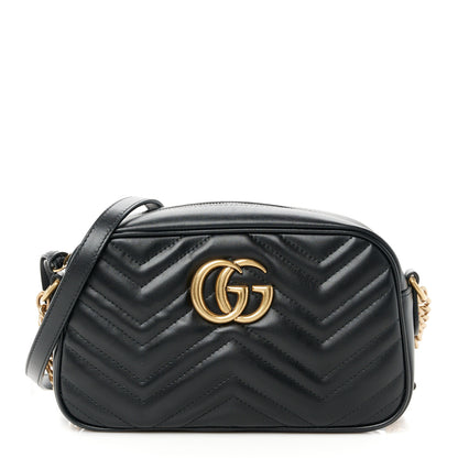 Gucci Calfskin Matelasse Small GG Marmont Chain Shoulder Bag Black 1 of 11