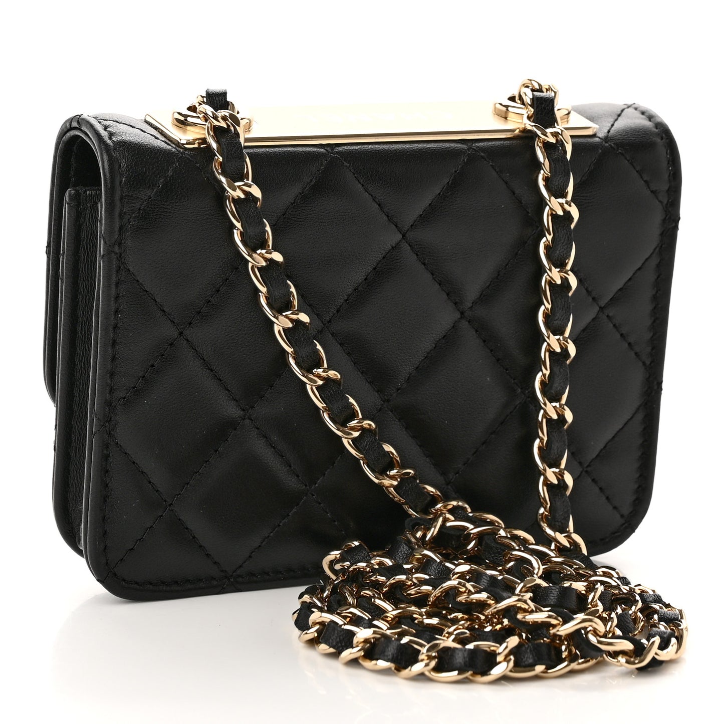 Lambskin Quilted Trendy CC Card Holder On Chain Black