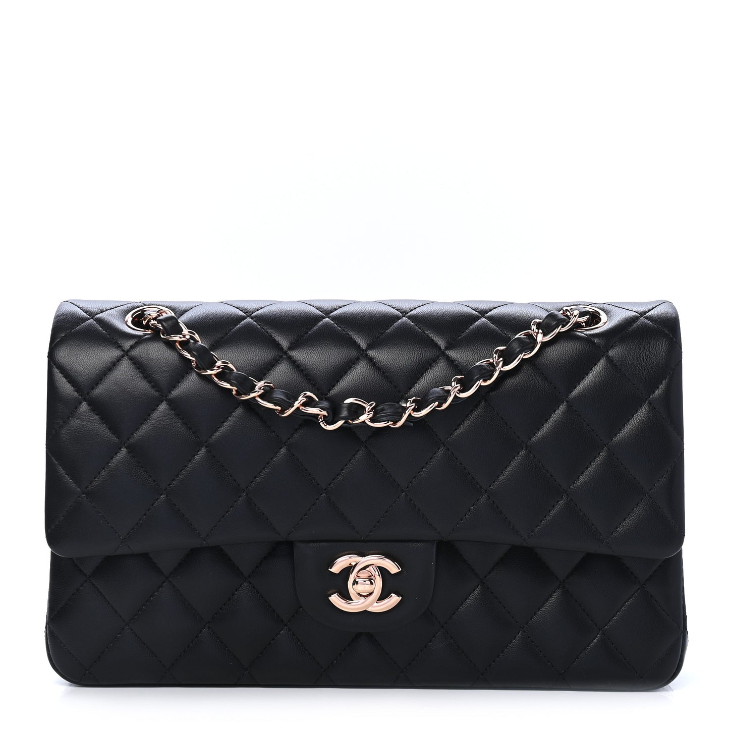 Lambskin Quilted Medium Double Flap Black
