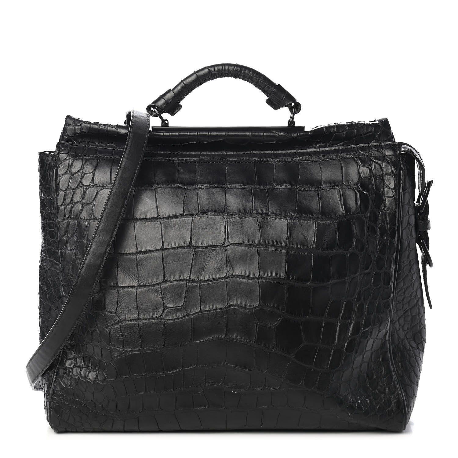 3.1 Phillip Lim Crocodile Embossed Large Ryder Satchel Black 1 of 8