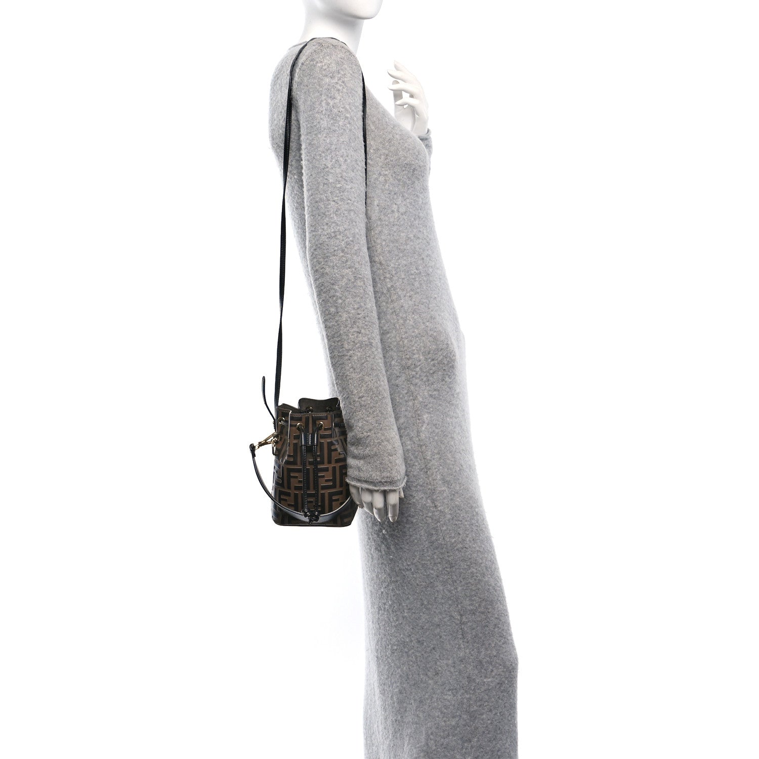 Fendi Vitello Liberty F is Fendi Bi-Color FF 1974 Embossed Mini Mon Tresor Bucket Bag Maya Black 2 of 12