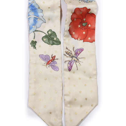 Gucci Twill Silk Flora Star Print Neck Bow Scarf Ivory 3 of 3