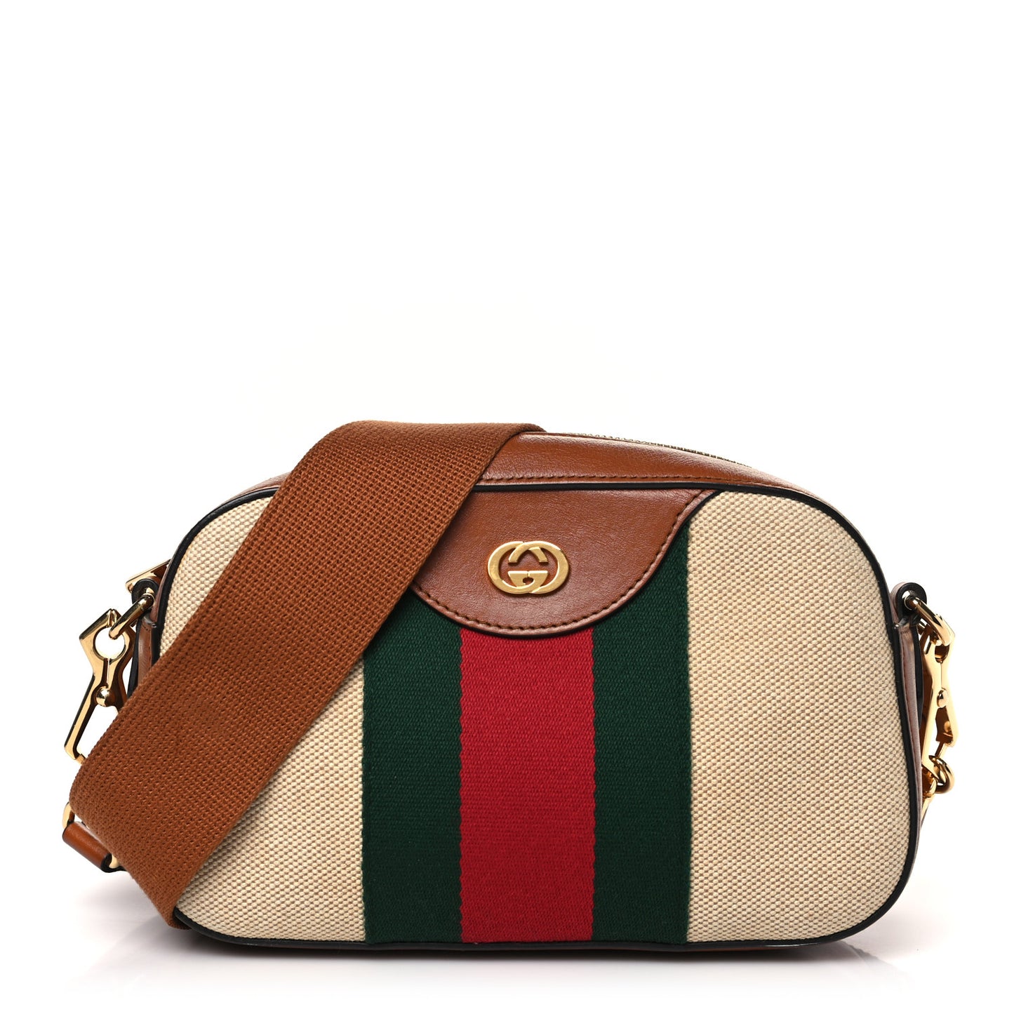 Vintage Canvas Web Shoulder Bag Sand Cuir