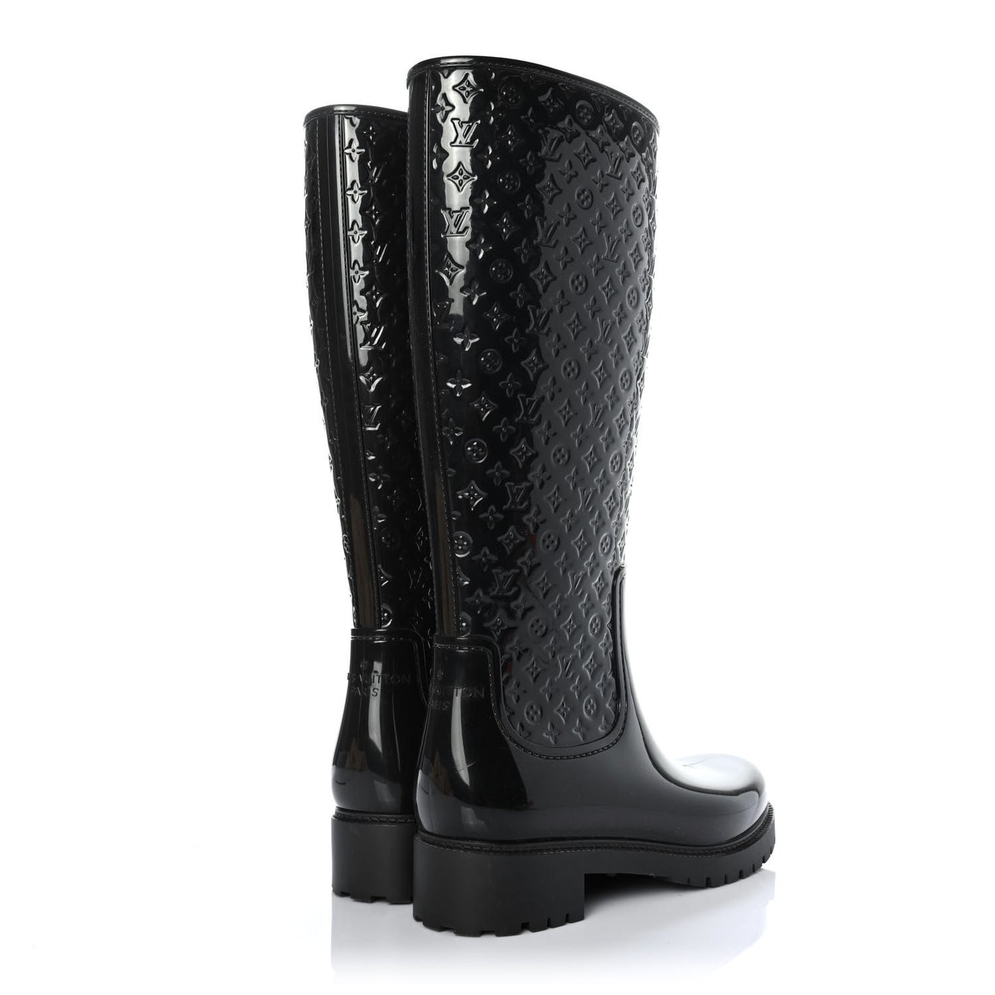 Rubber Embossed Monogram Splash Rain Boots 38 Black