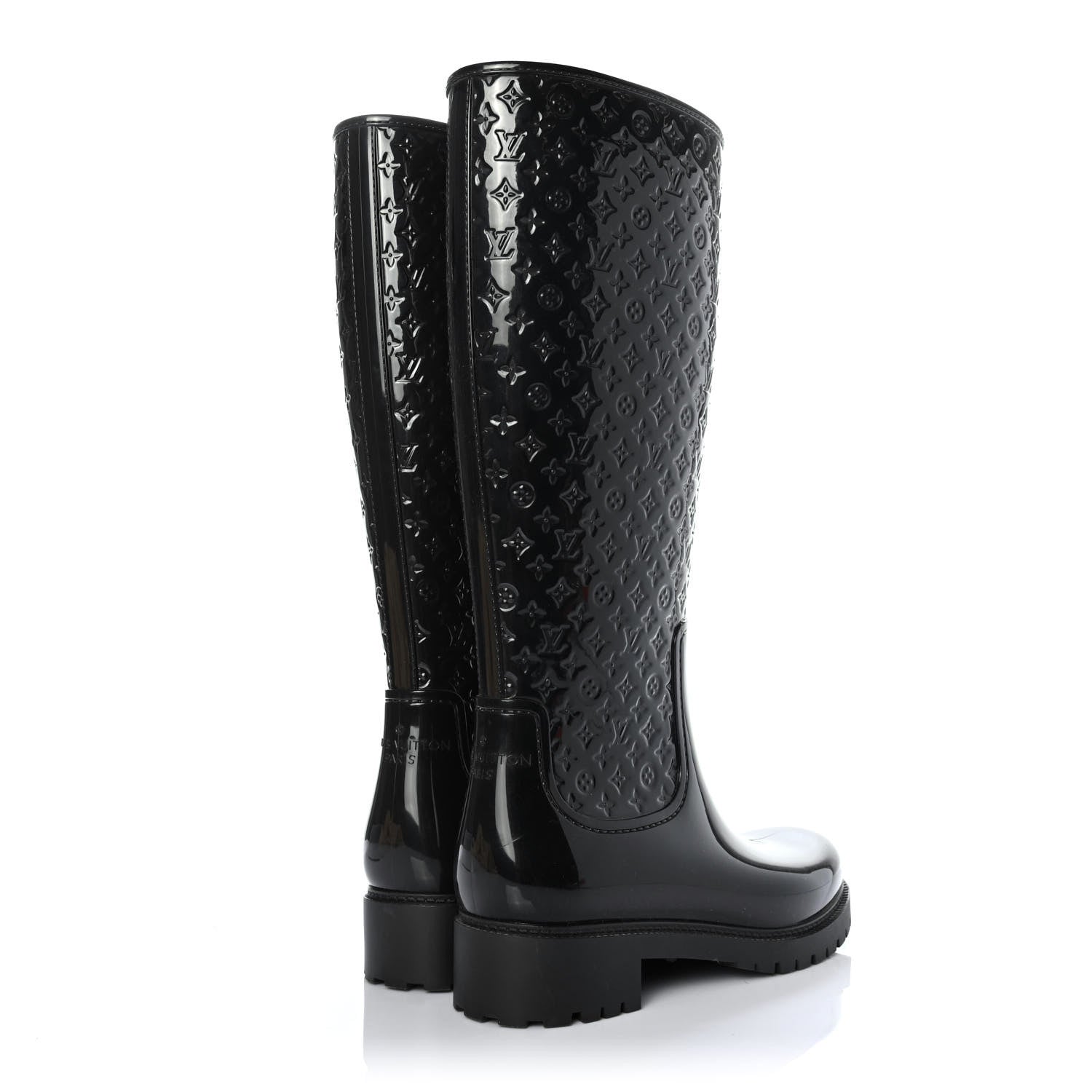Louis Vuitton Rubber Embossed Monogram Splash Rain Boots 38 Black 3 of 4