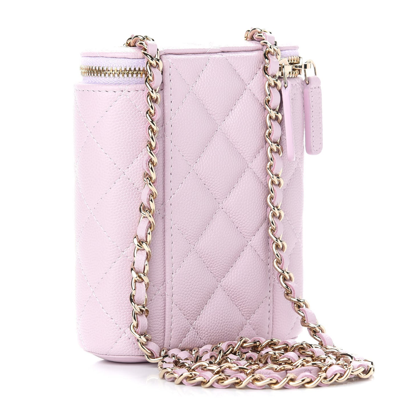 Caviar Quilted Small Vertical Coco Beauty Vanity Case With Chain Light Pink