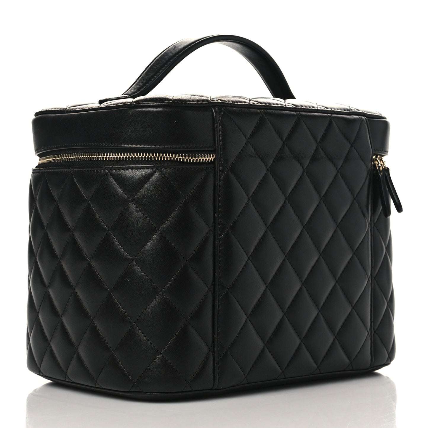 Lambskin Quilted Large Vanity Pouch Black
