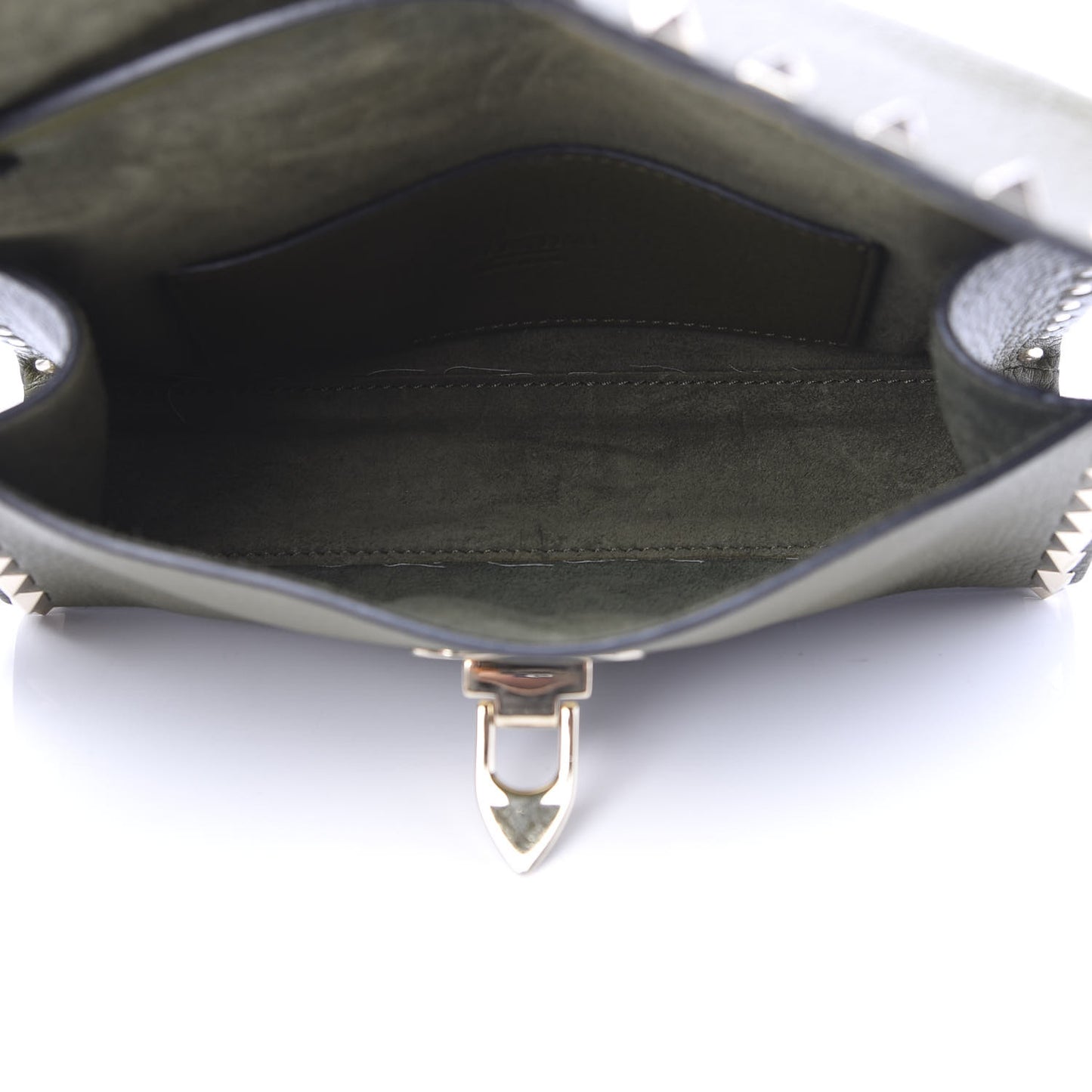 Pebbled Calfskin Medium Rockstud Flip Lock Crossbody Bag Army Green