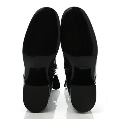 Chanel Calfskin Patent Cap Toe CC Lace Up Boots 40 Black 5 of 16