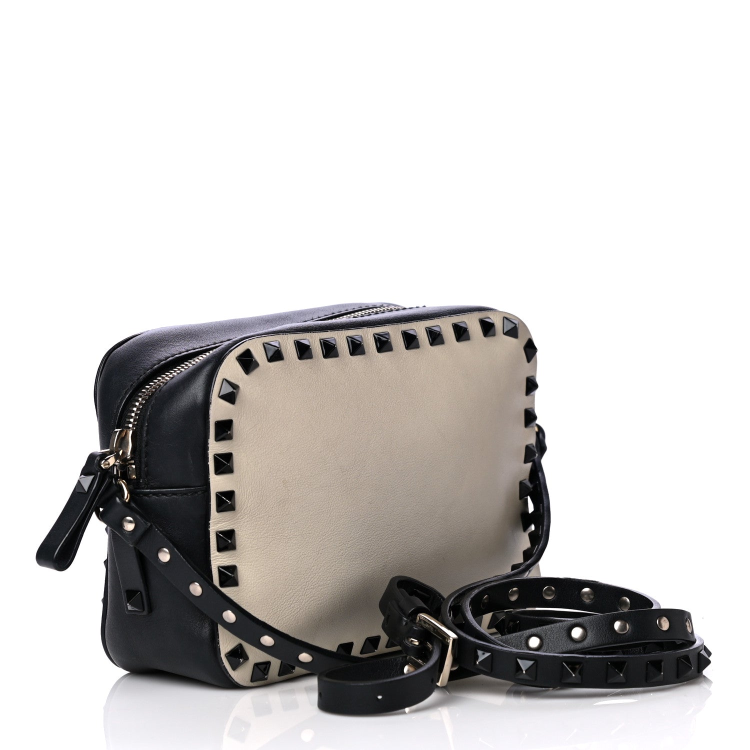 Valentino Garavani Calfskin Rockstud Camera Crossbody Bag Ivory Black 2 of 4