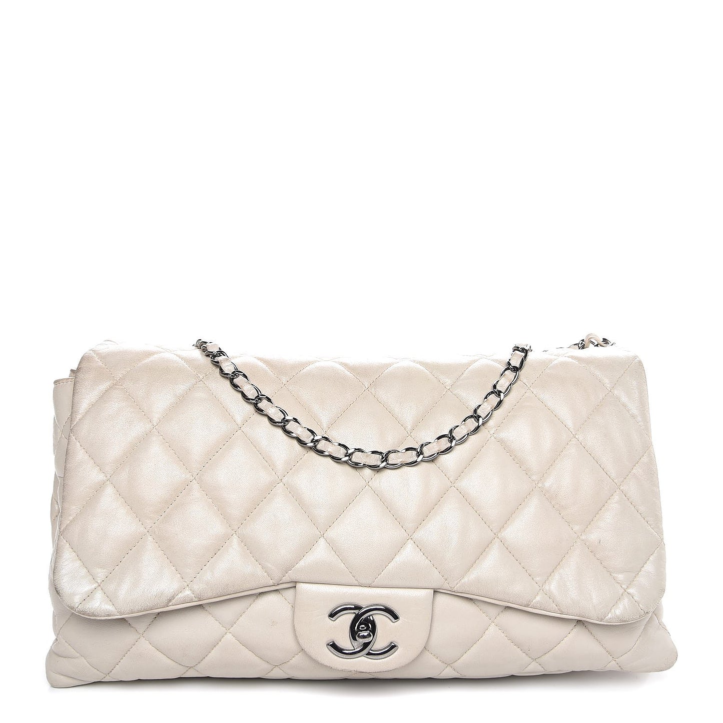 Lambskin Quilted 3 Accordion Flap Bag White