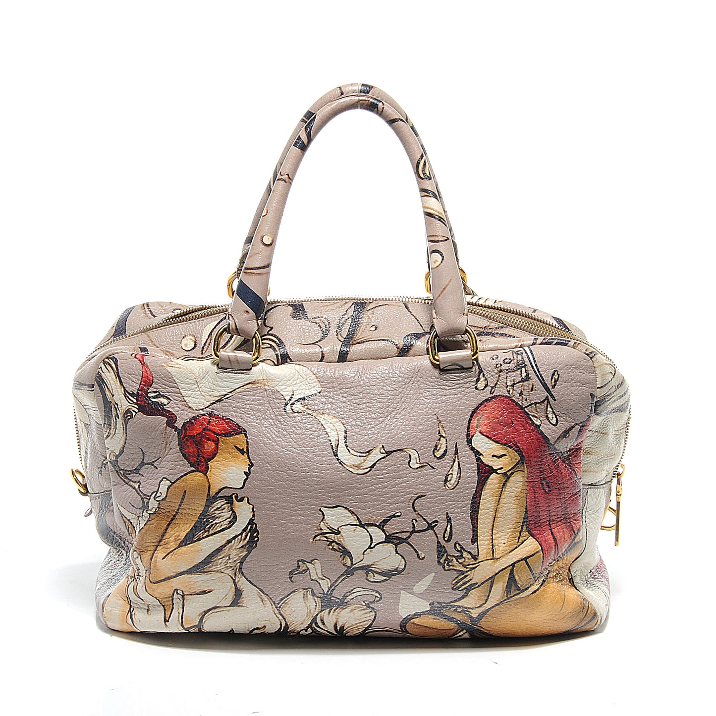 X JAMES JEAN Cervo Lux Fairy Print Large Double Handle Boston Bag Prugna