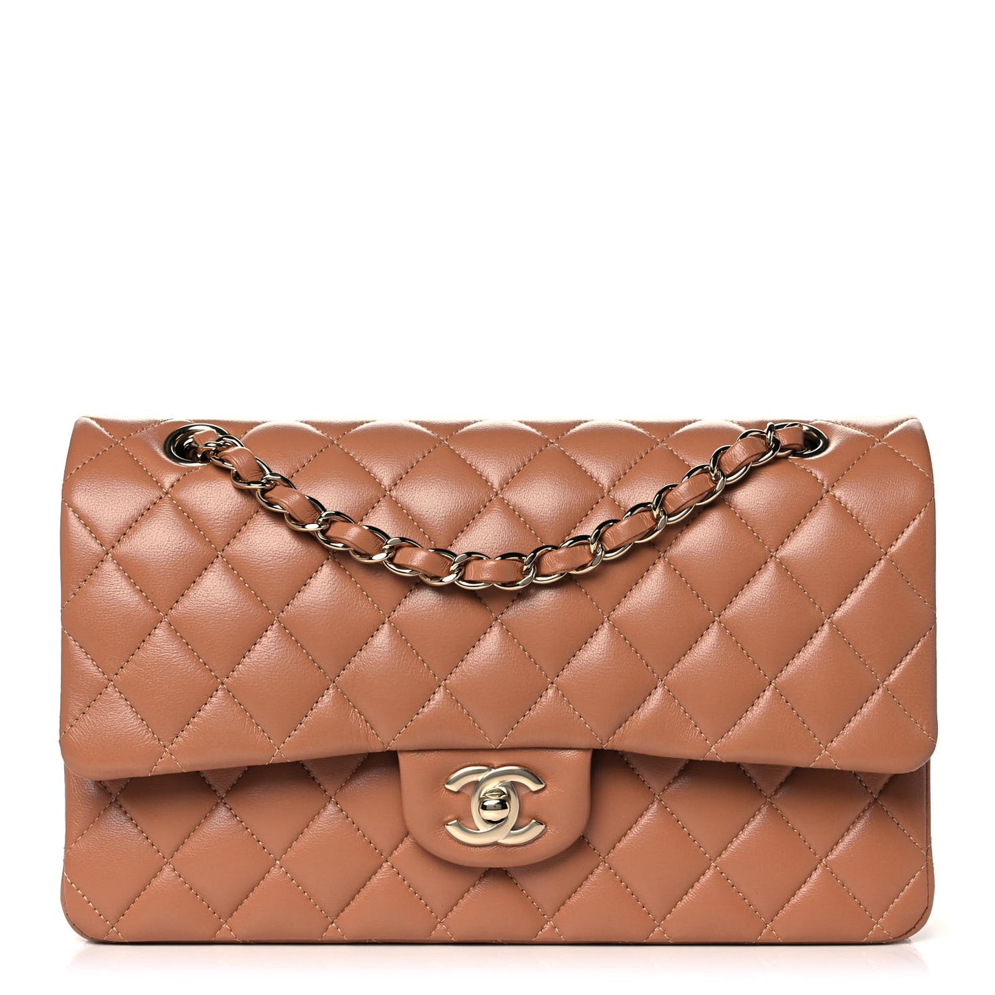 Lambskin Quilted Medium Double Flap Brown