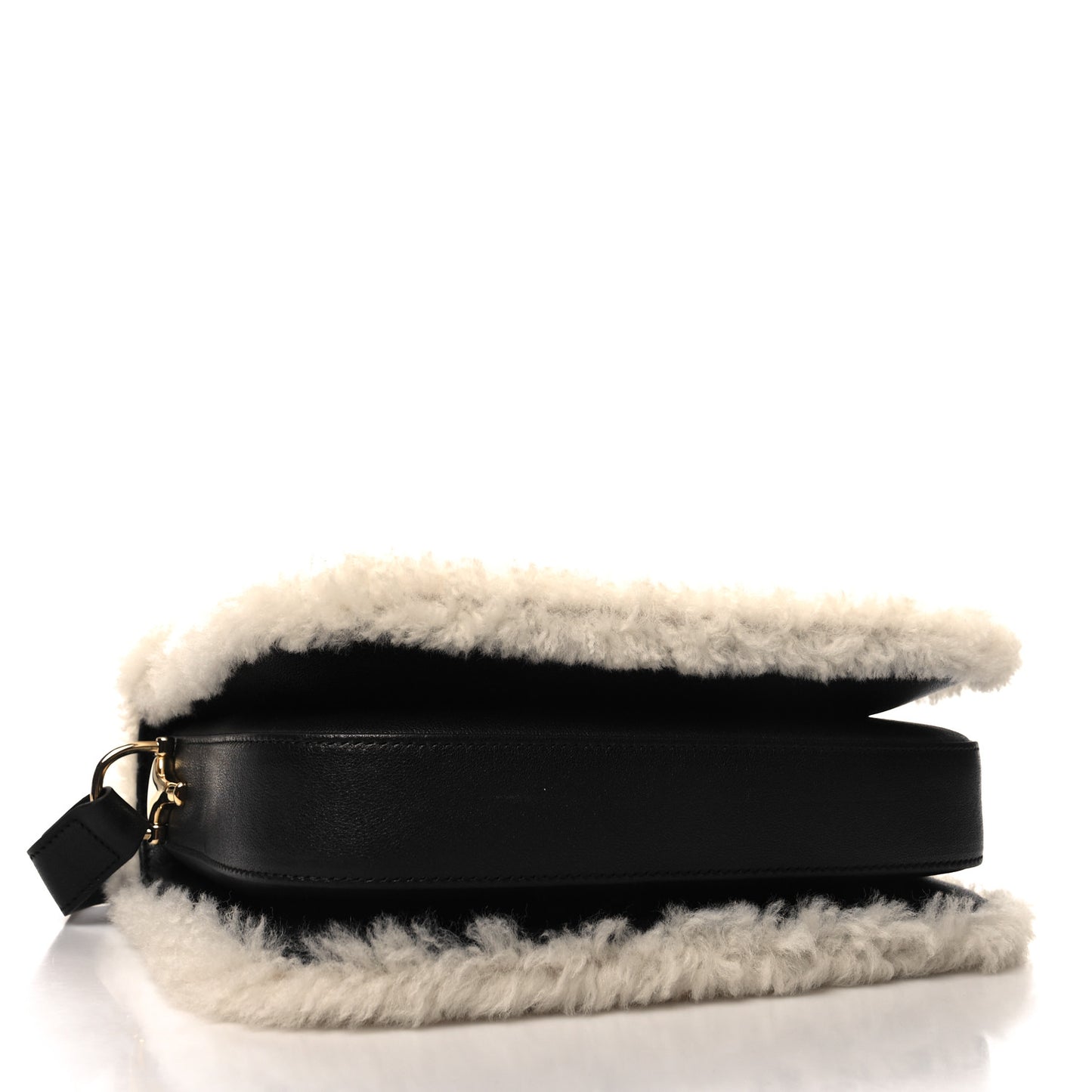 Sakai Be Green Calfskin Shearling Horsebit 1955 Shoulder Bag Black