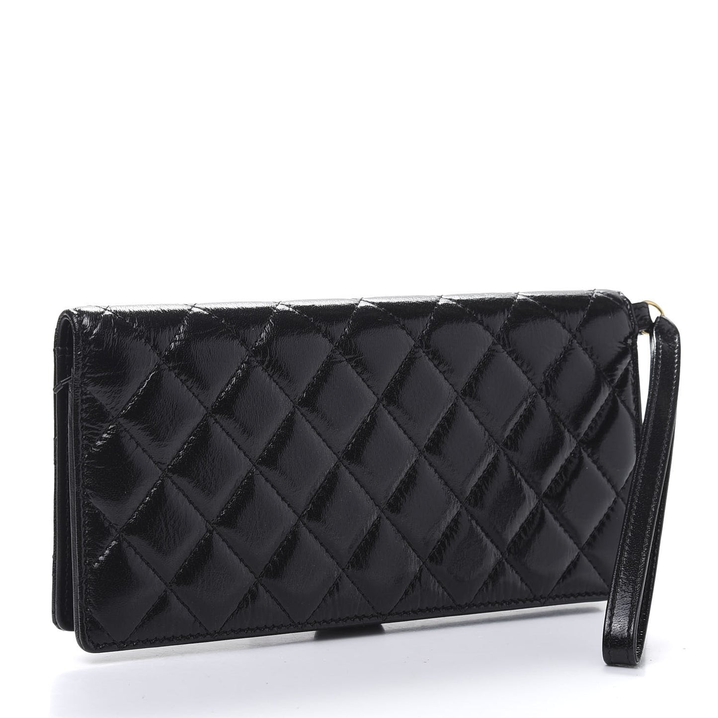 Glazed Calfskin Quilted Long Wallet With Handle Black