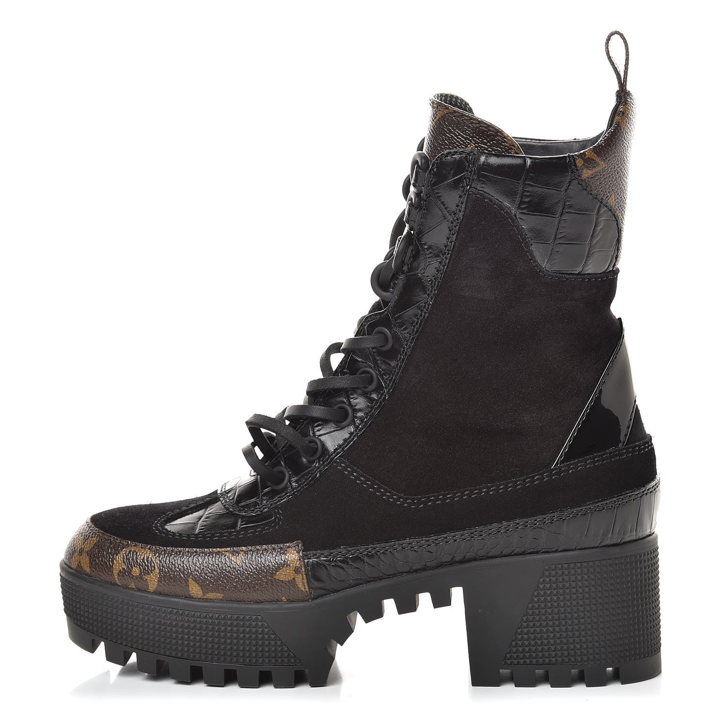 Louis Vuitton Suede Calfskin Monogram Laureate Platform Desert Boots 34.5 Black 1 of 8