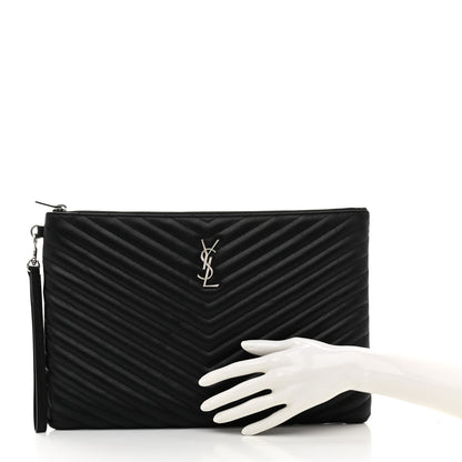 Saint Laurent Calfskin Matelasse Chevron Cassandre Monogram Document Holder Black 2 of 7