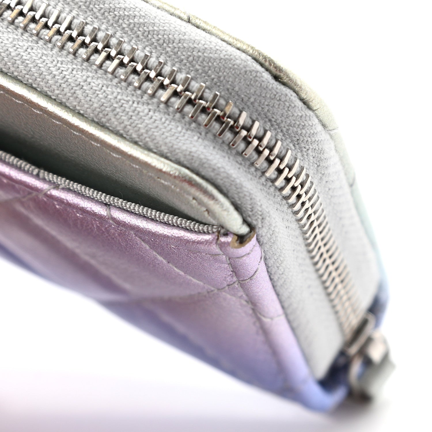 Chanel Gradient Metallic Calfskin Quilted Zip Around Coin Purse Wallet Silver Blue Yellow Purple 8 of 8