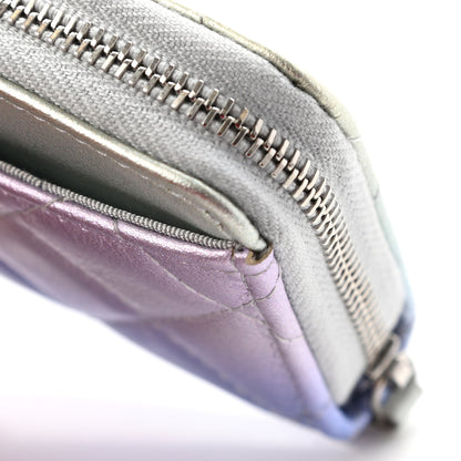 Chanel Gradient Metallic Calfskin Quilted Zip Around Coin Purse Wallet Silver Blue Yellow Purple 8 of 8
