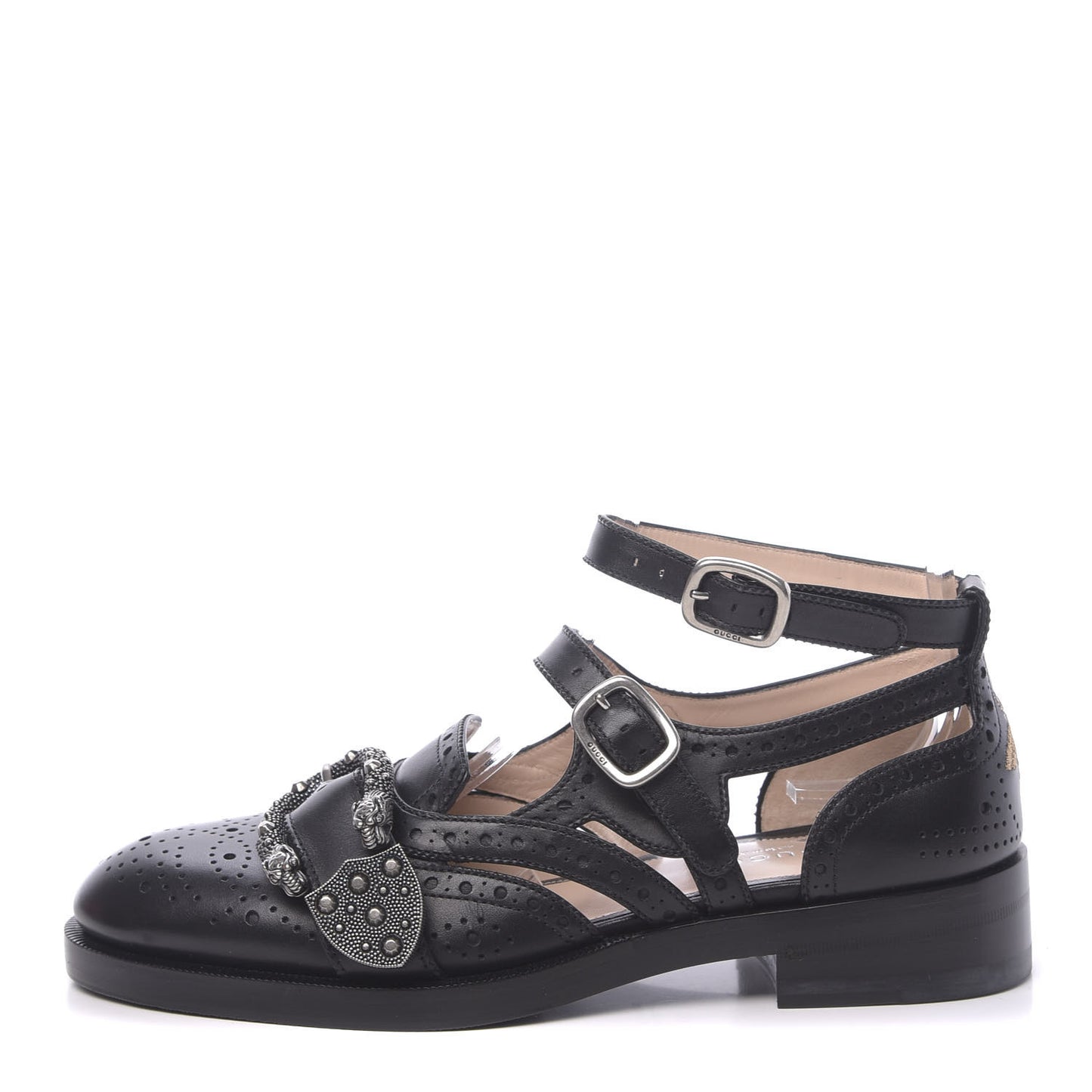 Calfskin Bee Embroidered Womens Queercore Brogue Wingtip Monk Strap Loafers 37 Black