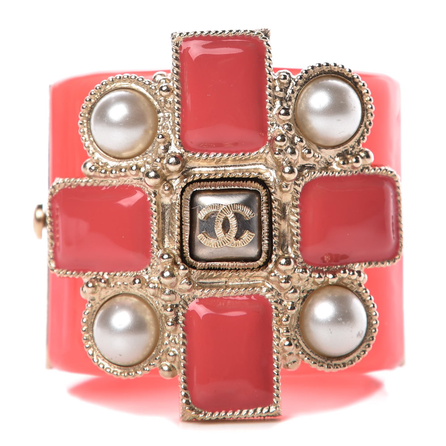 Resin Enamel Pearl CC Cabochon Cuff Pink