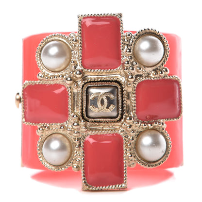 Chanel Resin Enamel Pearl CC Cabochon Cuff Pink 1 of 6