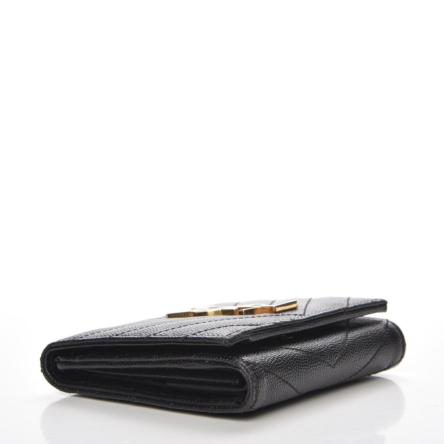 Saint Laurent Grain De Poudre Matelasse Chevron Monogram Compact Wallet Black 4 of 8