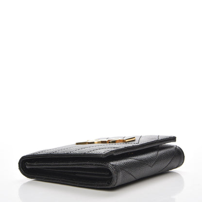 Saint Laurent Grain De Poudre Matelasse Chevron Monogram Compact Wallet Black 4 of 8