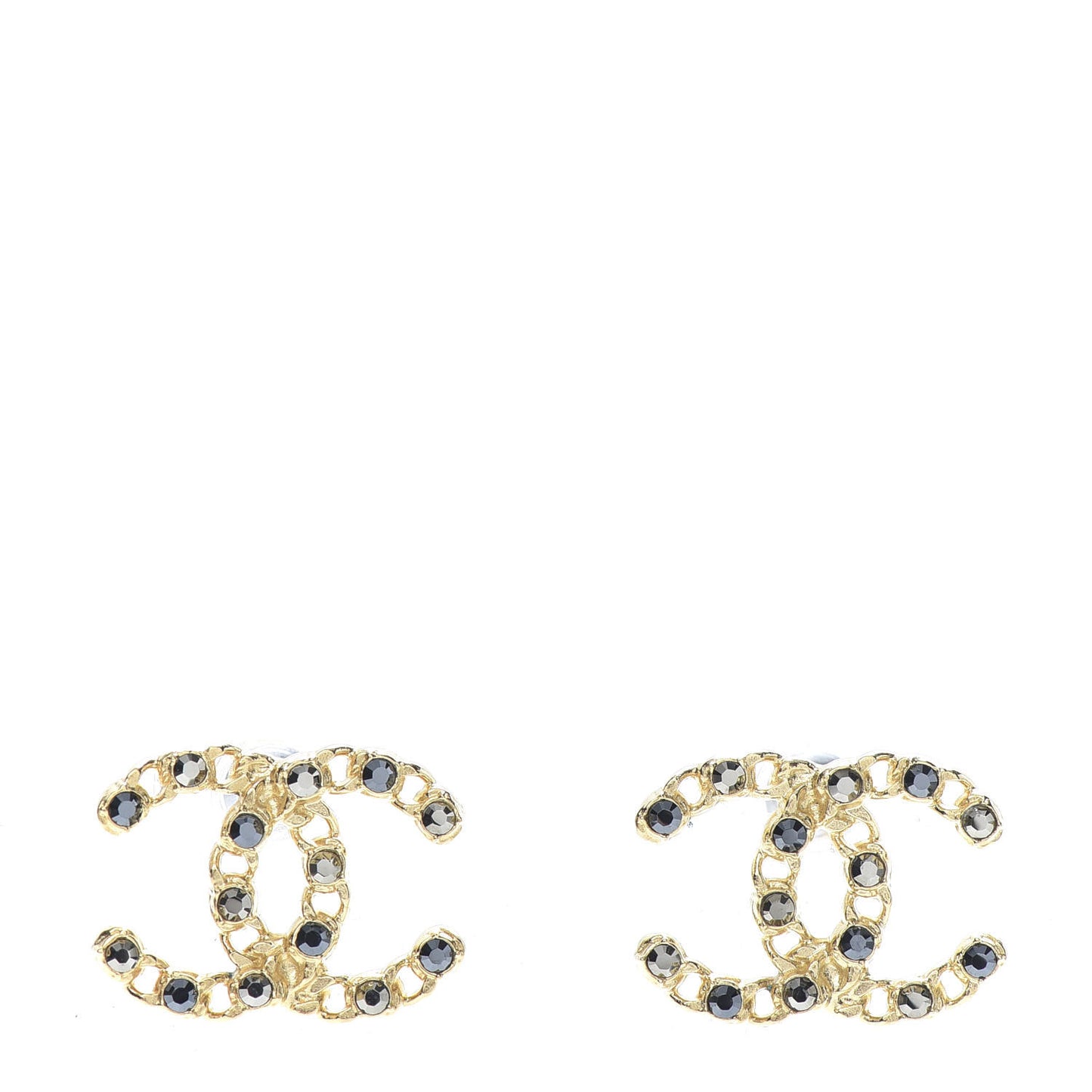 Crystal CC Chain Earrings Gold Black