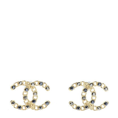 Chanel Crystal CC Chain Earrings Gold Black 1 of 6