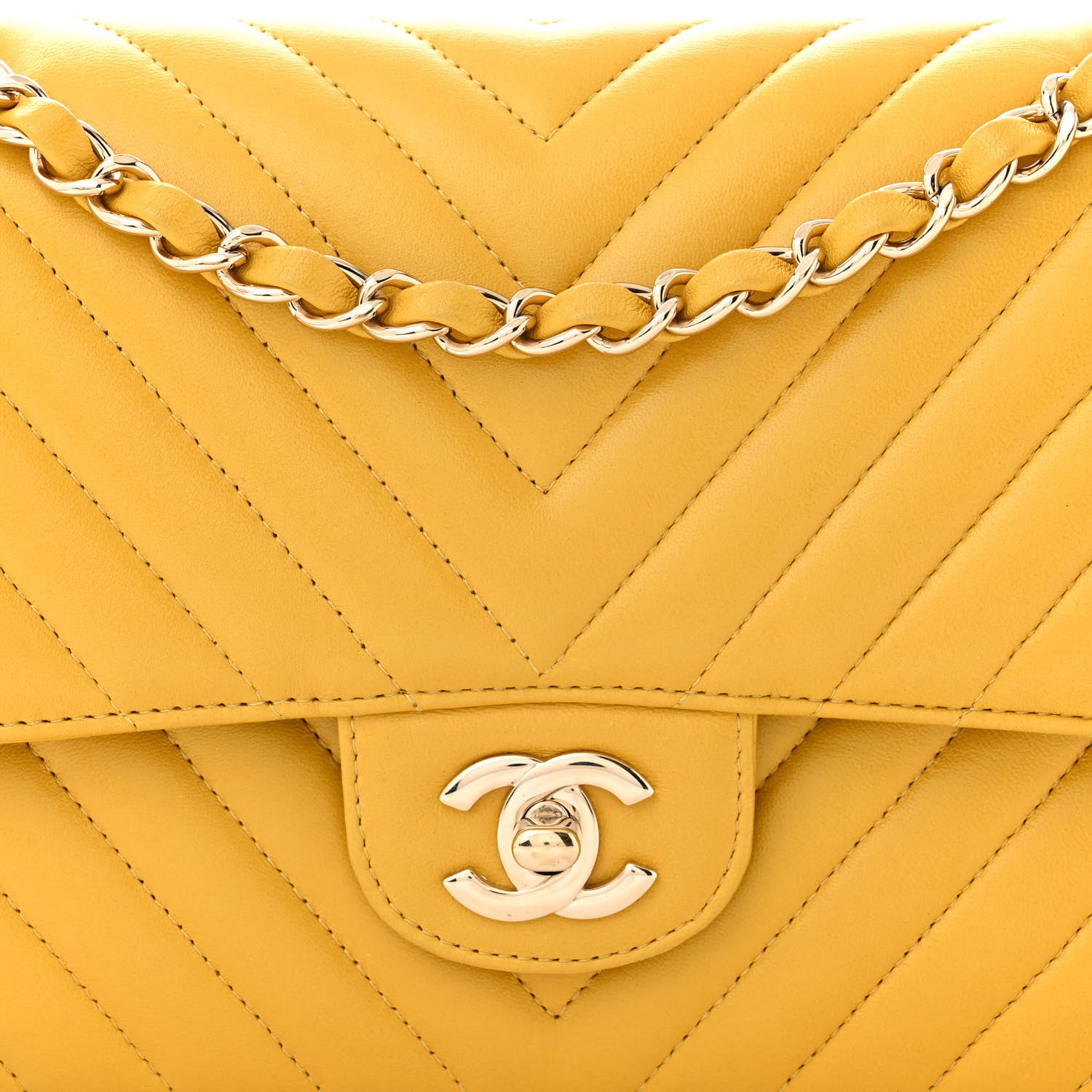 Chanel Lambskin Chevron Quilted Medium Double Flap Yellow 8 of 10