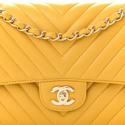 Chanel Lambskin Chevron Quilted Medium Double Flap Yellow 8 of 10