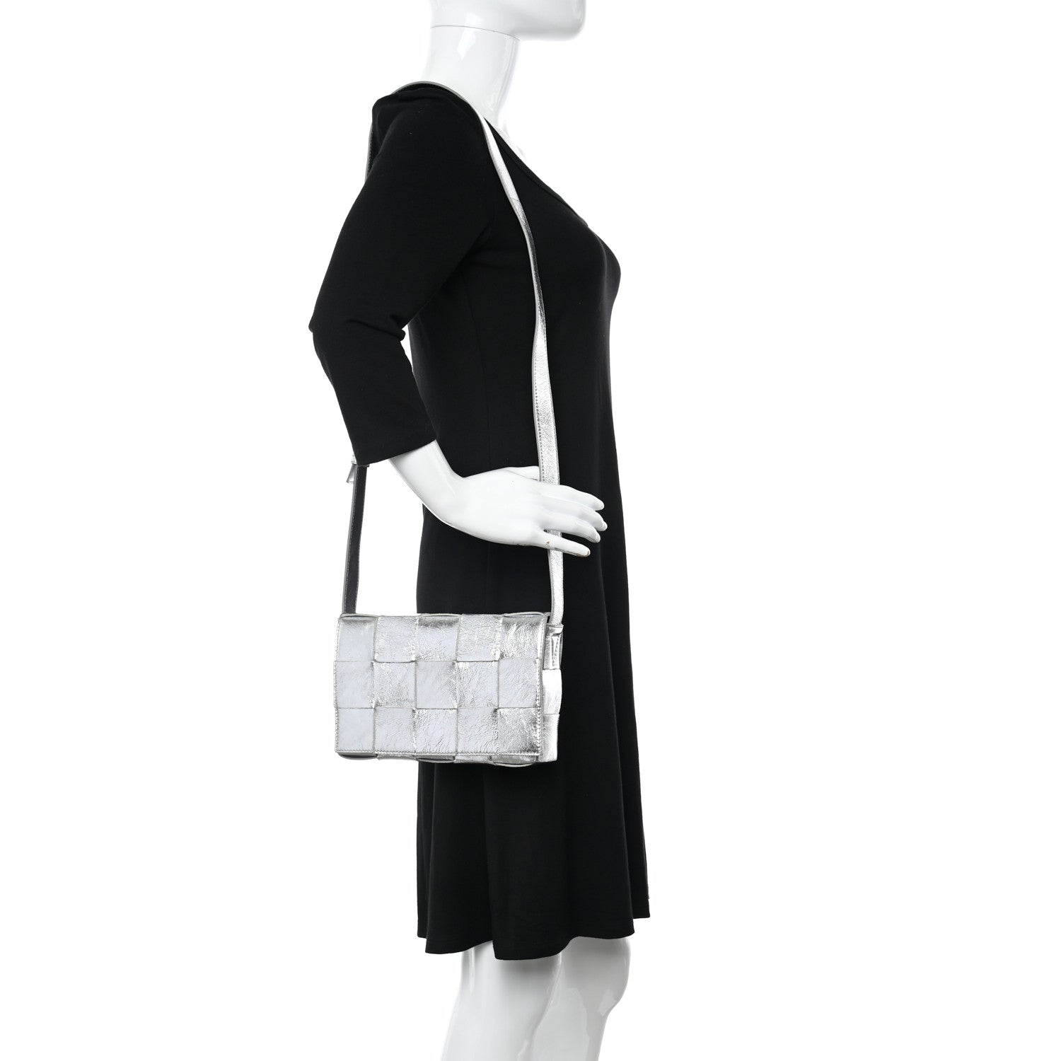 Bottega Veneta Metallic Lambskin Maxi Intrecciato Cassette Crossbody Bag Silver 2 of 10