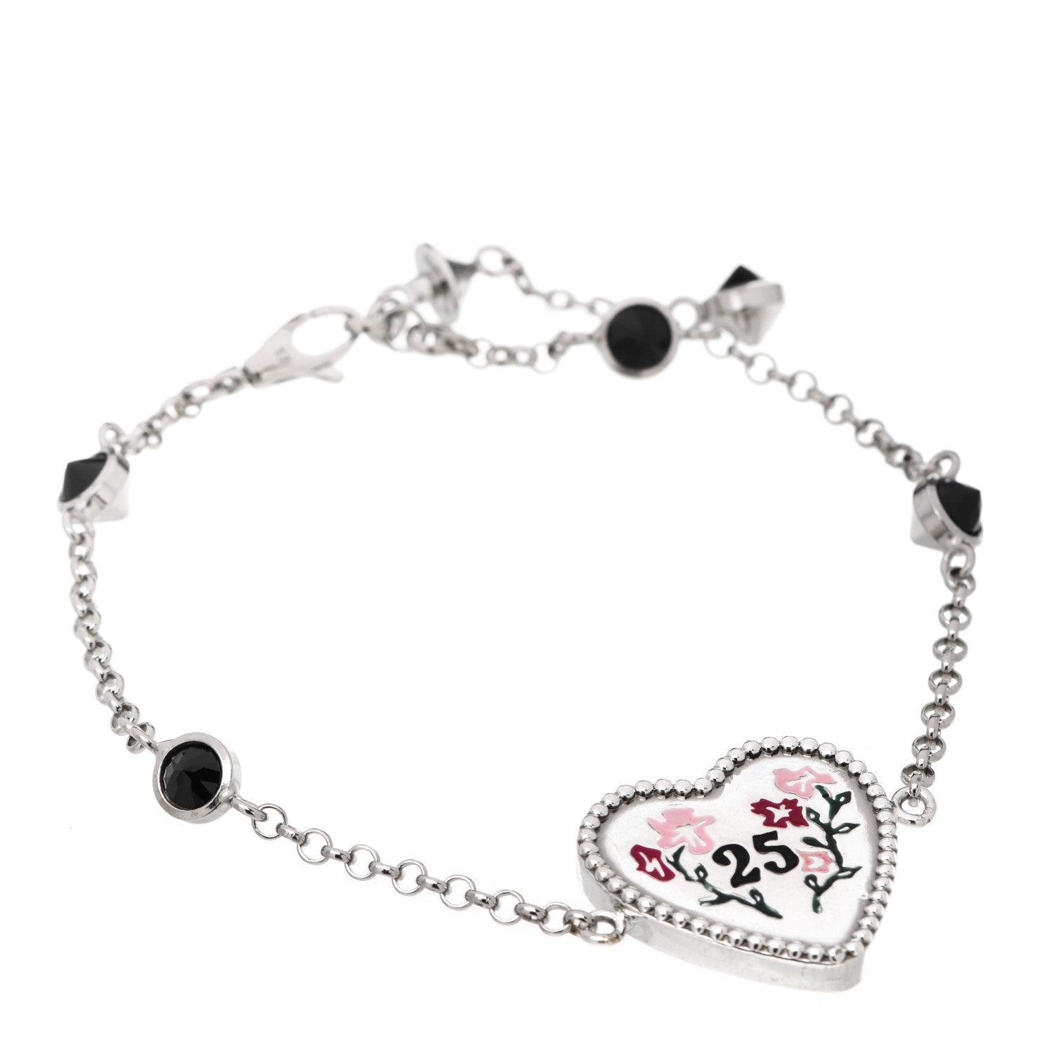 Gucci Sterling Silver Black Spinel Enamel Heart Bosco Orso Bracelet 1 of 4