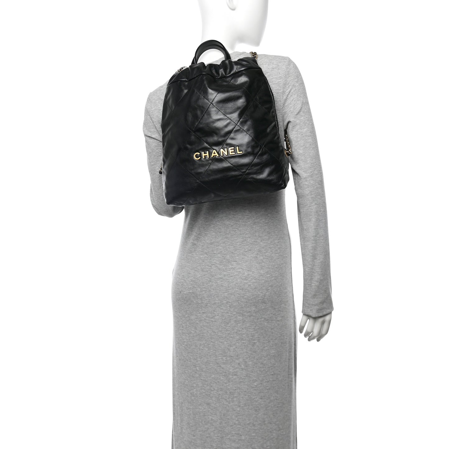 Shiny Calfskin Quilted Chanel 22 Backpack Black