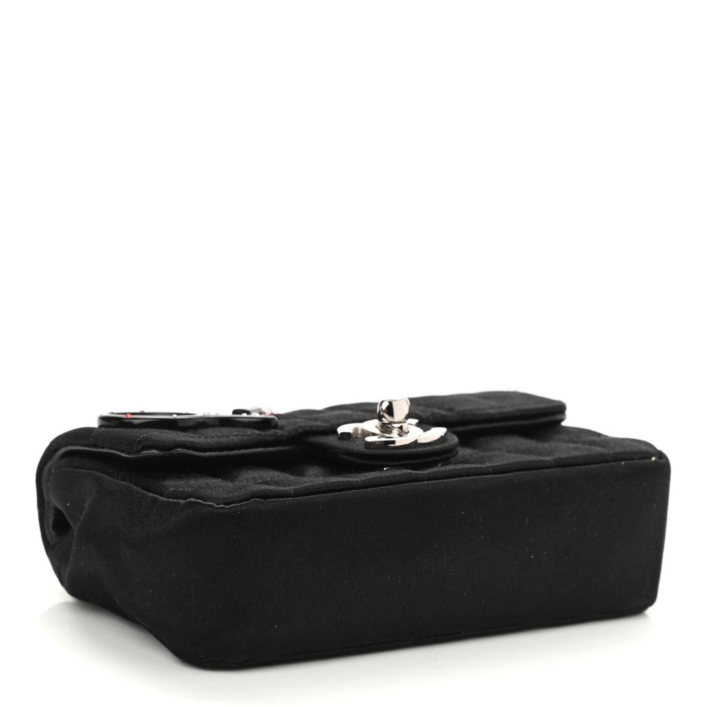 Satin Square Quilted Lipstick Charm Mini Flap Black